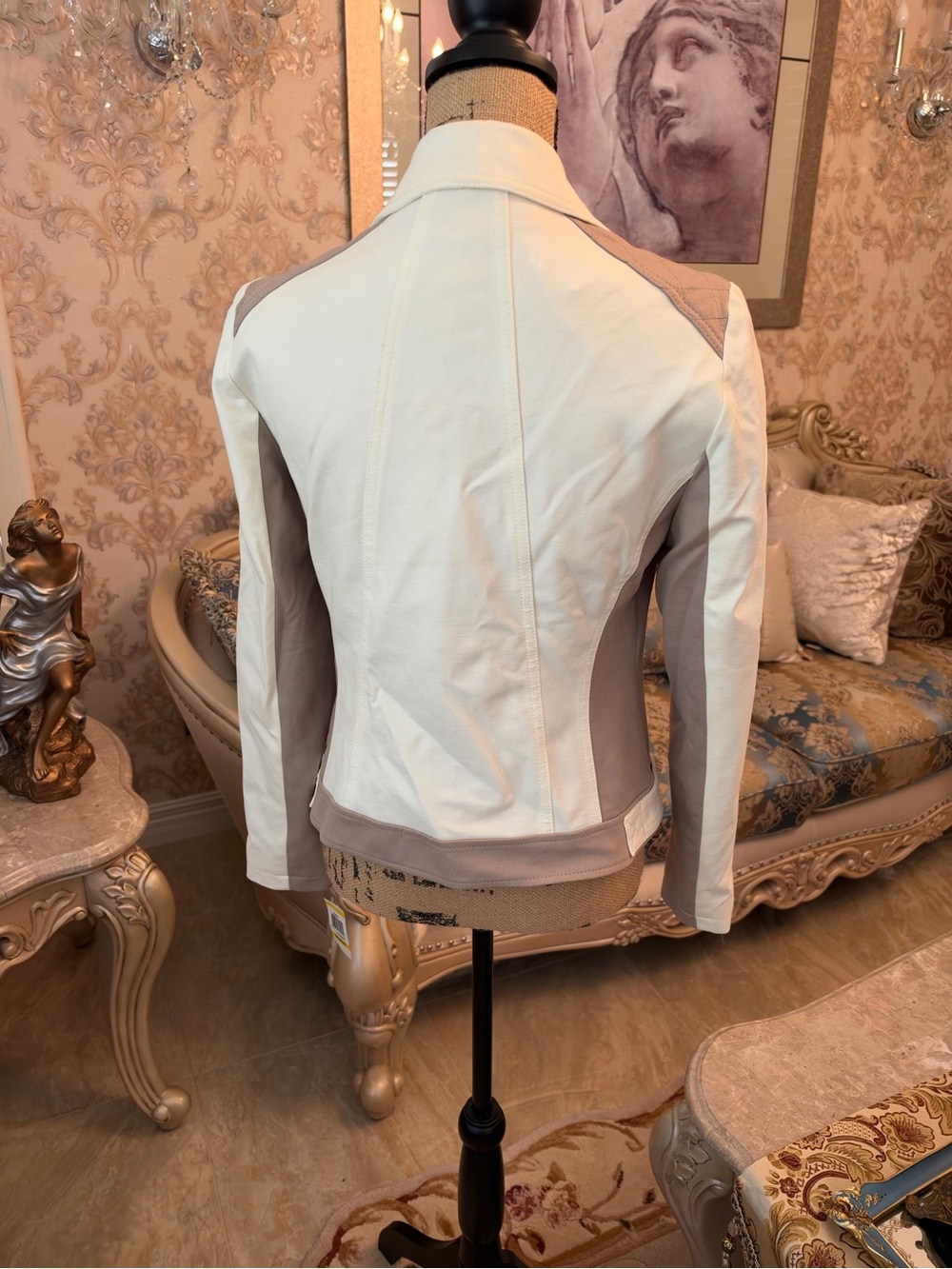 NEW—INC International Concepts Off-White&Taupe Leather Asymmetric Moto Jacket - Picture 7 of 10